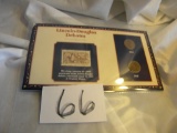 Stamp/Coins Lincoln Douglas Debate, 1858 Stamp, Two Wheat 1945-1946 Pennies. Anniversar