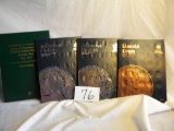 Coin books.  Jefferson Nickels; Washington Quarters; Jefferson Nickels; Lincoln Cent.