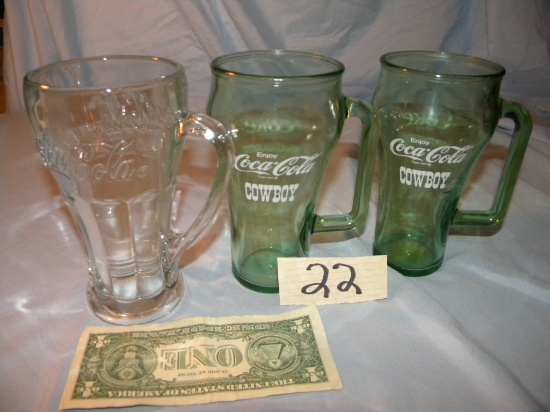 Coca Cola= Pair Whataburger Glass Mugs W/handles; Coffee Mug #7.