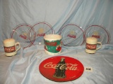 Coca Cola= Salt And Pepper Shakers; 2004 Coffee Mugs; (4) Plates 8