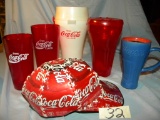 Coca Cola=Hat  Made From Pop Cans ; 3 Plastic Cups; 1 Ceramic Cup.