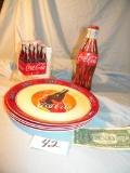 Coca Cola= Metal Bank; Center Pieces; (4) Gibson Plates, 4 1/2