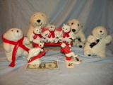 Coca Cola= (5) Stuffed Bears; Three Bears On A Bench; Pair Of Ceramic Bears