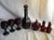 Avon Ruby Red Decanter W/three Water Glasses; (4) Salt & Pepper Shakers; Su
