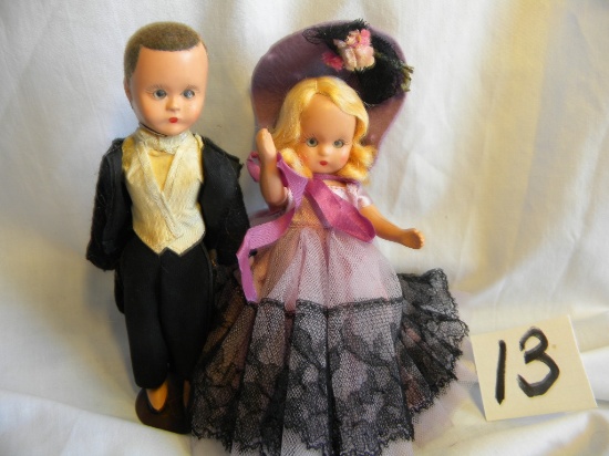 Story Book Dolls= Pair-ring Bear Boy W/mechanical Eyes & Stand; Flower Girl