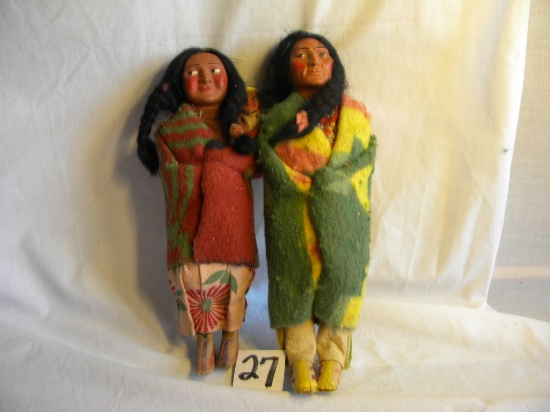 Pair Of Indian Dolls, 11"h And 12"h.