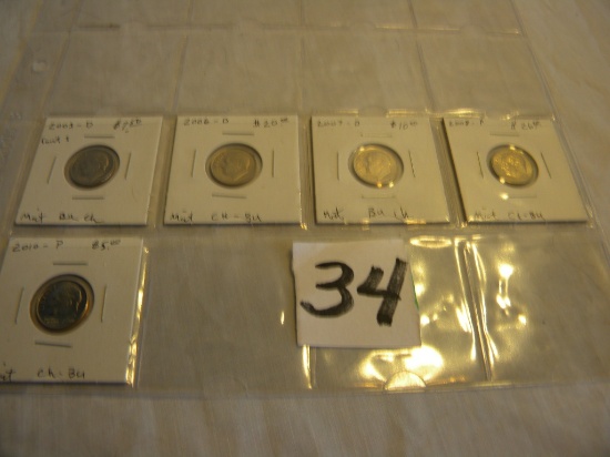 Dimes-mint Ch-bu= 2003 D, 2006 D, 2007 D& P, 2010 P.