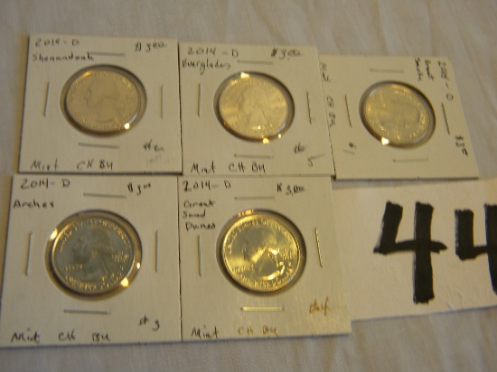 Mint Quarters, (5) Ch=bu, 2014d= "great Smokey", "everglades", "sand Dunes"