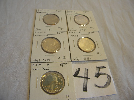 Mint Quarters, (5) Ch=bu, 2014p= "great Smokey", "everglades", "sand Dunes"