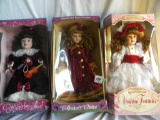 Three= Victorian Star Collection, Porcelean Doll W/velvet, Violin, W/box, 1