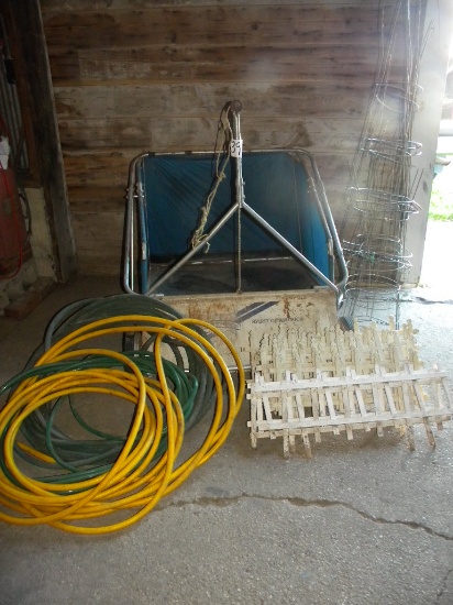 Lawn Sweeper, 32"; 8 Tomato Cages; 3 Water Hose Sections; Lawn Edging.