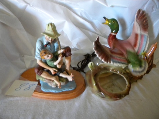 Lefton” Old Man W/boy; Ceramic Duck Lamp; Ash Tray.