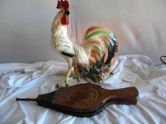 Rooster Lamp, 15"h; Hand Hearth Blower.