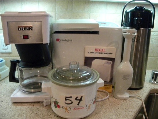 7" Crock Pot; Regal Auto. Bread Maker; Braun Hand Mixer; 2 Gal Coffee Serve