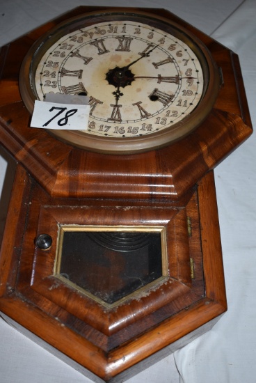 Wind-up Pendulum Wall Clock, Octagonal, German, 19"l.