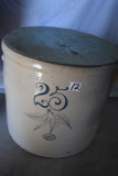 Union 25 Gallon Crock, Glazed Inside, W/lid. Slight Hairline Crack