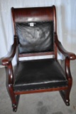 Old Mahogany Leather Padded Gentleman's Rocker, 40