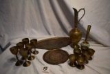 Brass Coated Fancy Trays; 6 Sip Cups; 6 Drink Cups; Candle Holder.