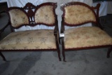 Matching Love Seat W/ Side Seat, Mahogany, Padded Cushions And Back.