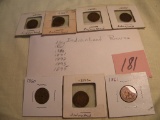 Coins=Indianhead Pennies= 1866; 1861; 1890; 1890; 1891; 1892; 1893; 1895.