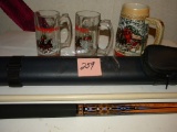 Pool Que W/case; 2 Budwiser Glasses; 1 Budweiser Mug.