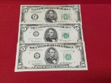 (3) $5 Green Label Bills