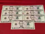 (7) $5 Green Seal Bills