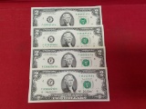 (4) $2 Green Seal Bills