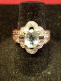 14k Gold Aquamarine, Diamond & Sapphire Ring