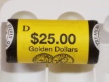 $25 Roll Of $1 Gold Plated Sacagawea Coins