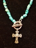 Turquoise Cross Necklace & Bracelet Set