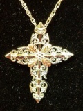 .925 Sterling Silver W/ 12k Gold Cross Necklace