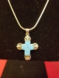 .925 Sterling Silver Turquoise Cross & Chain