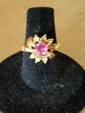 18k Gold Electroplate Rose W/ Diamond Accent Ring