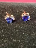 Blue Sapphire Heart Shape Earrings W/ Diamond