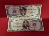 (2) 1953A $5 Silver Certificate Blue Seal Note