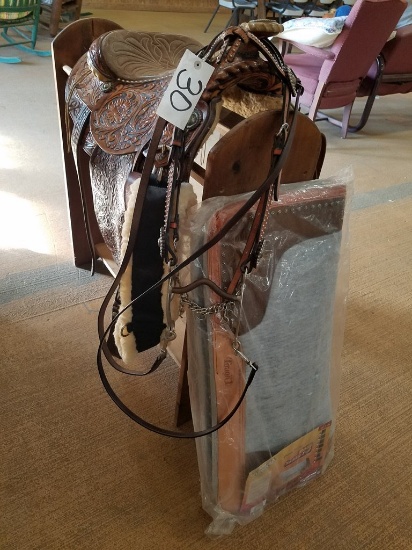 15" New Western Saddle W/Headstall, Bit,