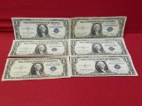 (6) $1 Blue Label Silver Certificates