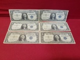 (6) $1 Blue Label Silver Certificates