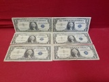 (6) $1 Blue Label Silver Certificates