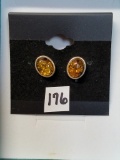 .925 Sterling Silver Amber Earrings