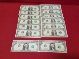 (12)1977A & (2)1974 $1 Green Seal Bills