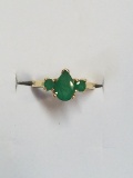 14K Gold Emerald 3 Stone Ring