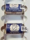 (2) 2002 $10 Rolls Of Kennedy Half Dollars