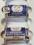 (2) 2003 $10 Rolls Of Kennedy Half Dollars
