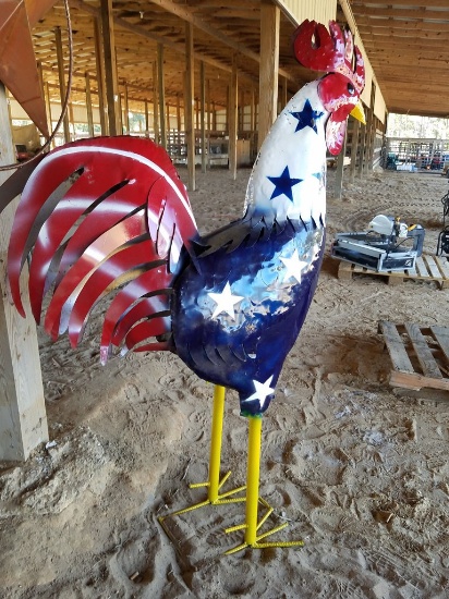 Large Red, White & Blue Metal Rooster