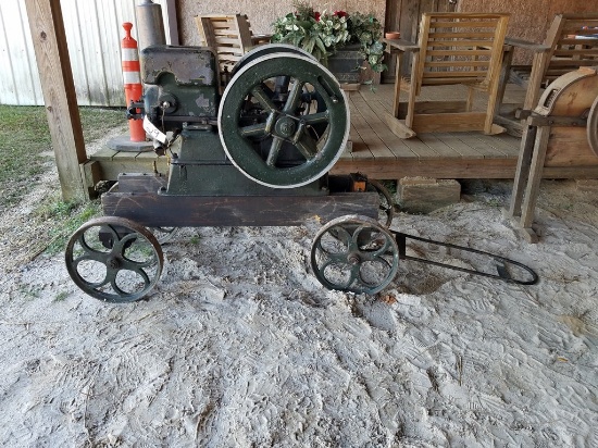 1914 Antique Jumbo Farm Engine On Cart