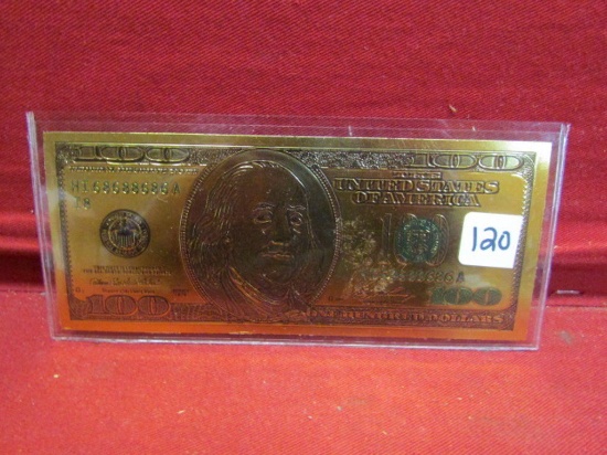 $ 100 Benjamin Franklin 24k Gold Foil Note