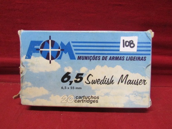 (20) 6.5x55mm Swedish Mauser Cartridges