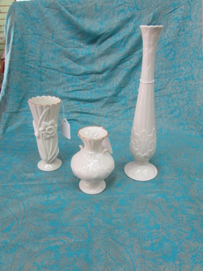 (3) Lenox Chang Milk Glass Vases